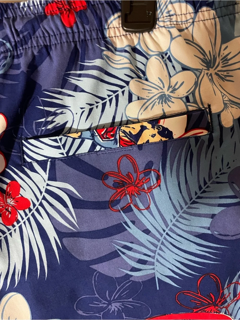 DC Blue Tropical Floral Swim Trunks with Red Drawcord